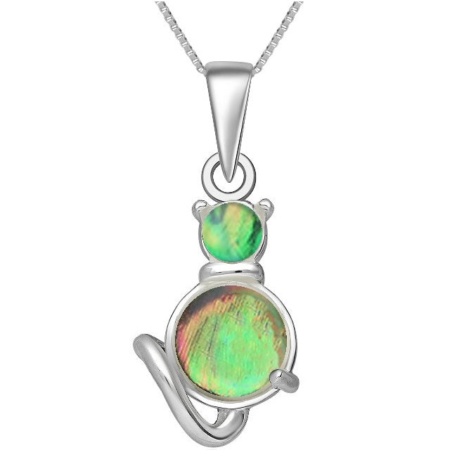 Tranquil Cat Sterling Silver with Abalone Pendant