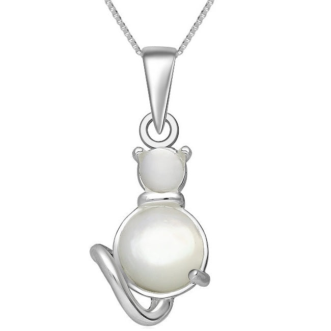 Mellow Cat Sterling Silver Pendant with Mother of Pearl Shell