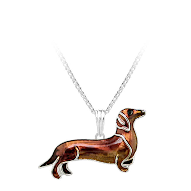 Dachshund Sterling Silver plated Pendant with Enamels