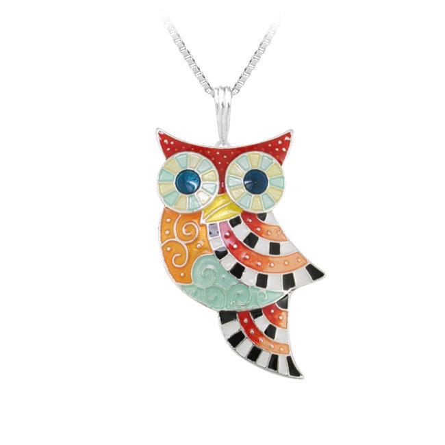 Owl Radiance Sterling Silver plated Pendant with Enamels
