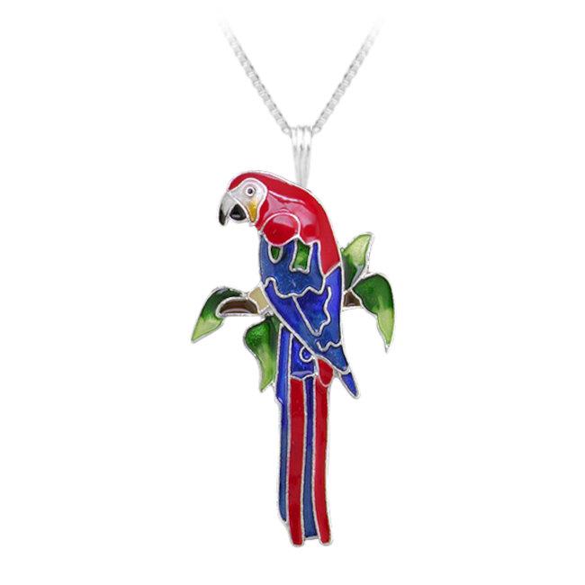 Macaw Parrot Sterling Silver plated Pendant with Enamels