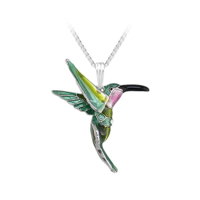 Hummingbird Sterling Silver plated Pendant with Enamels