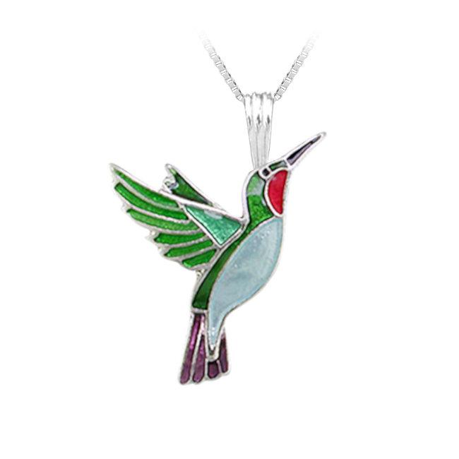 Hummingbird Sterling Silver plated Pendant with Enamels