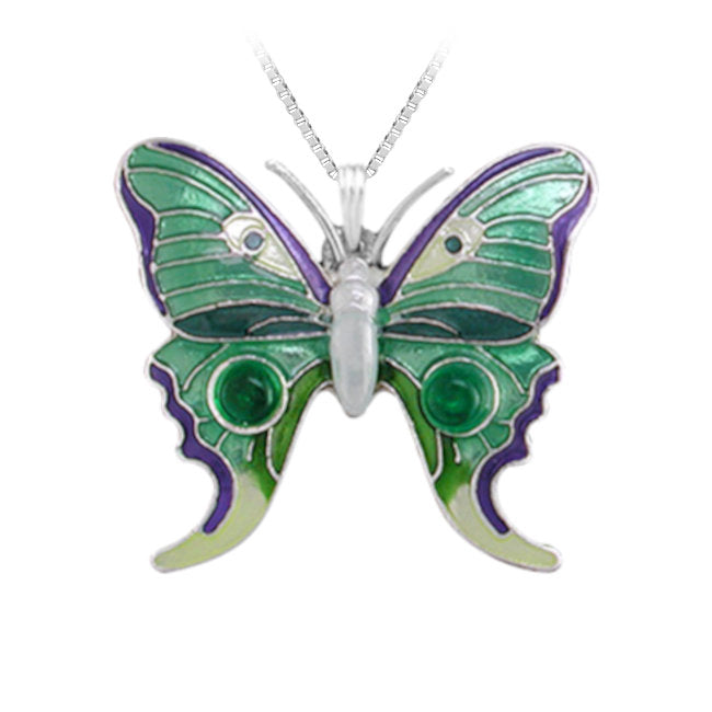 Butterfly Sterling Silver plated Pendant with Green Onyx & Enamels