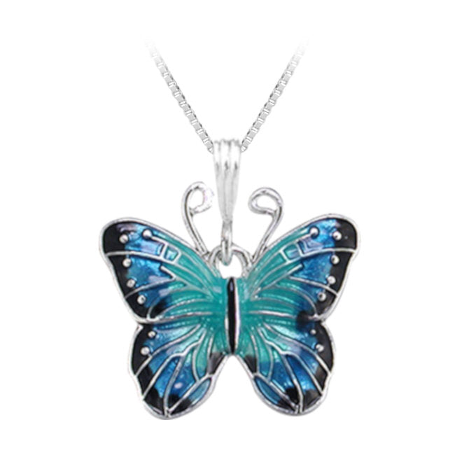 Butterfly Blue Morpho Sterling Silver plated Pendant with Enamels
