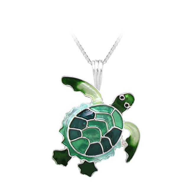 Green Turtle Sterling Silver plated Pendant with Enamels