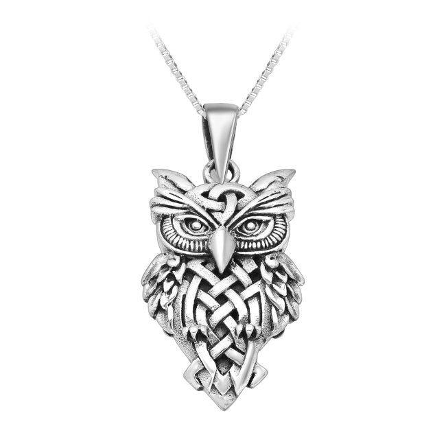 Owl Pendant in Sterling Silver with Celtic Knotwork