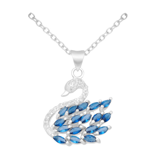 Swan Pendant in Sterling Silver with Blue & White Cubic Zirconia