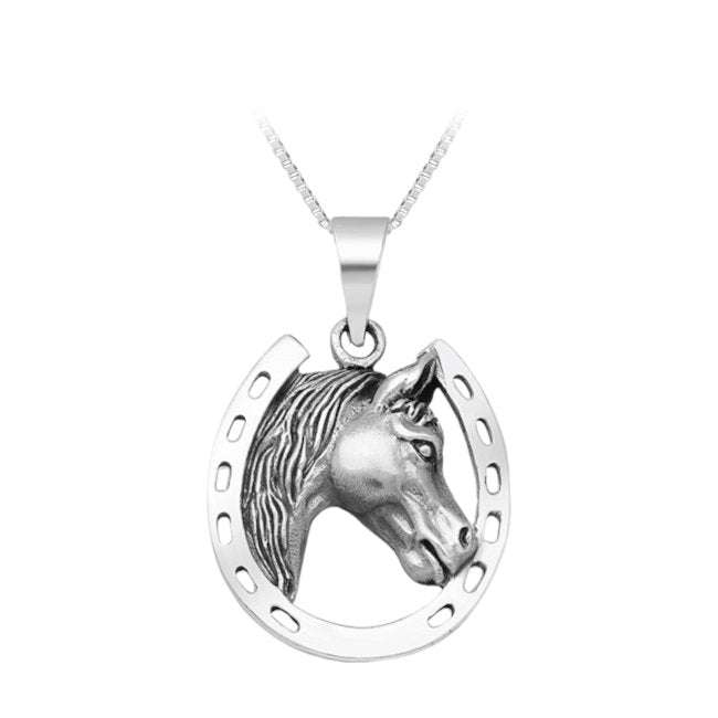 Horseshoe & Horse Sterling Silver Pendant