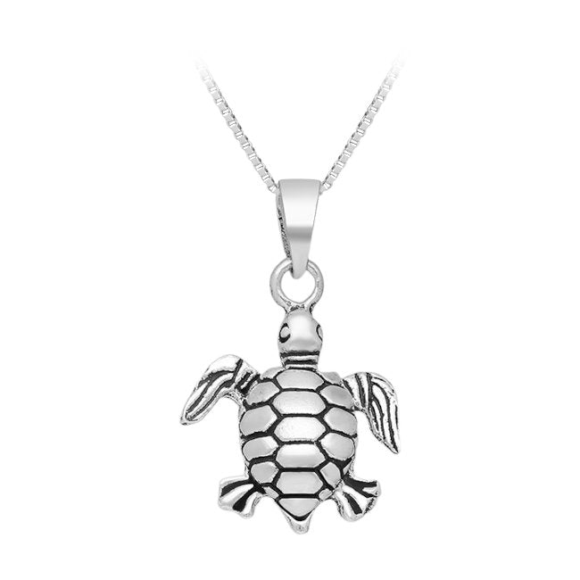 Turtle Sterling Silver Pendant with Oxidised Accents