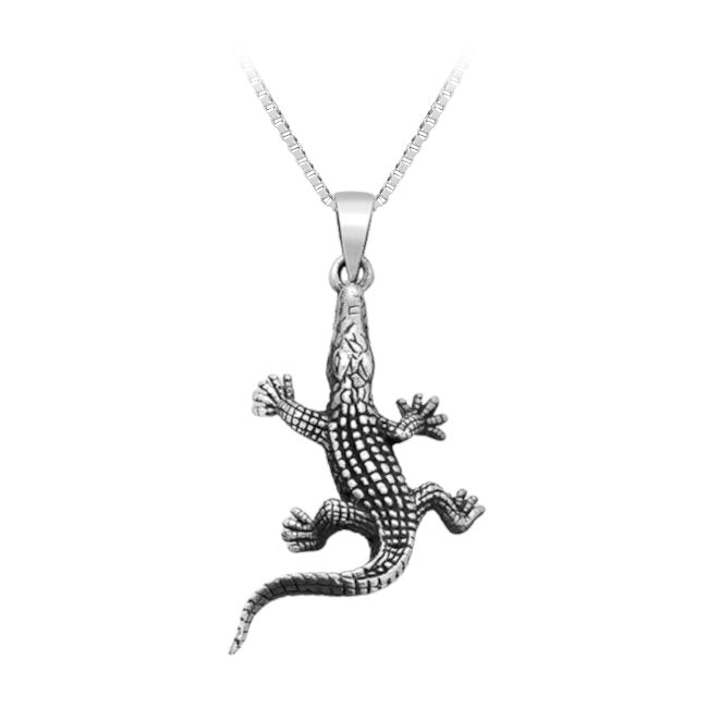 Crocodile Pendant in Oxidised Sterling Silver