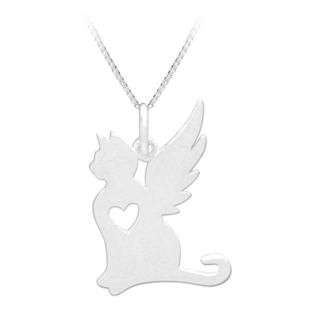 Cat with Heart & Wings Sterling Silver Charm Pendant