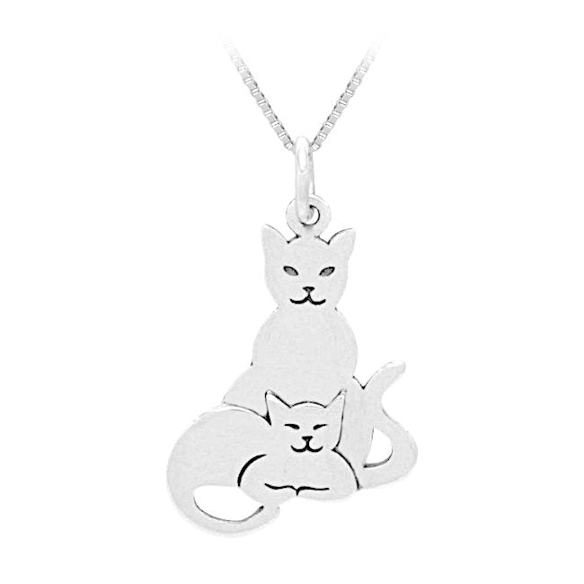 Cat Mum & Kitten Sterling Silver Charm Necklaceer