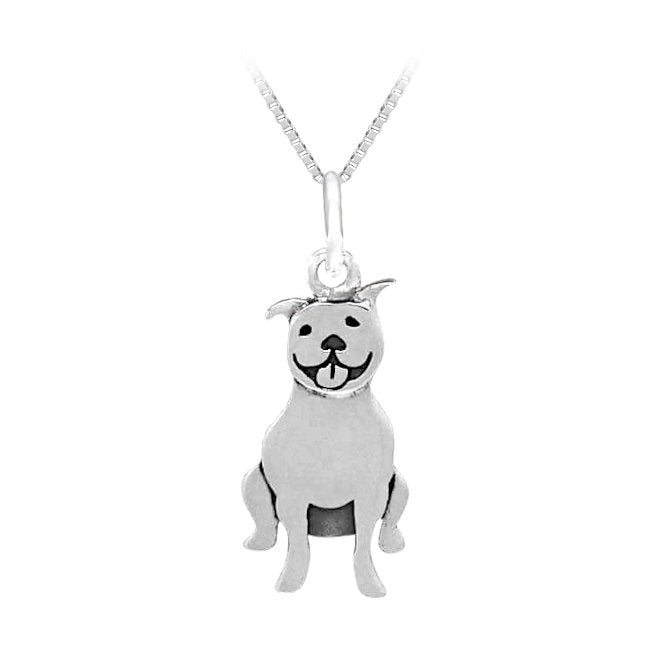 Pitbull Terrier Dog Charm Necklace in Sterling Silver