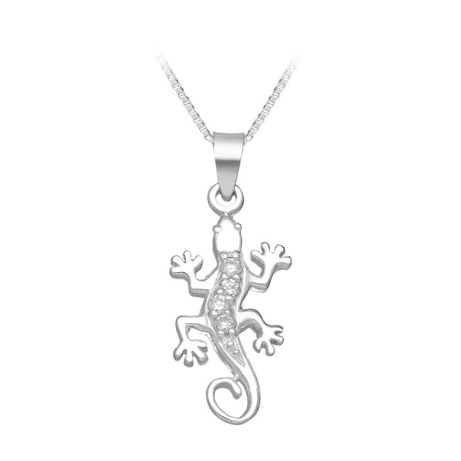 Gecko Sterling Silver Pendant with Cubic Zirconia