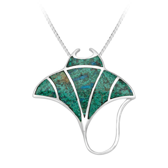 Manta Ray Pendant in Sterling Silver with Chrysocolla