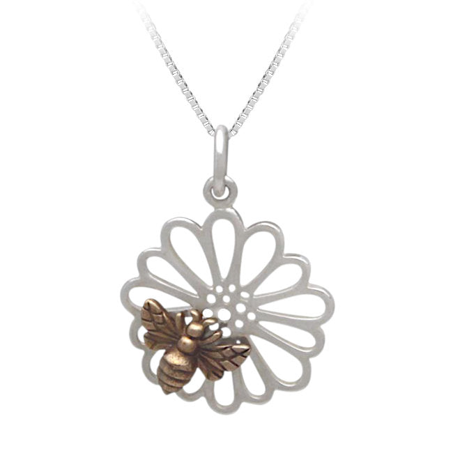 Bee & Daisy Sterling Silver & Bronze Pendant