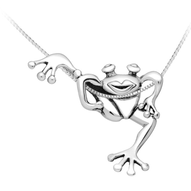 Hanging Frog Sterling Silver Pendant with Oxidised Accentssed Accents