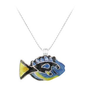 Fish Yellow Belly Blue Tang Sterling Silver Pendant with Enamels