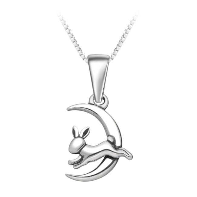 Rabbit Jumping through Moon Sterling Silver Pendant