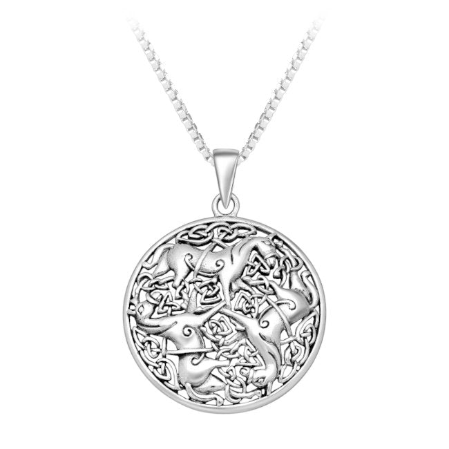 Horse Treble Celtic Sterling Silver Pendant with Oxidised Accents