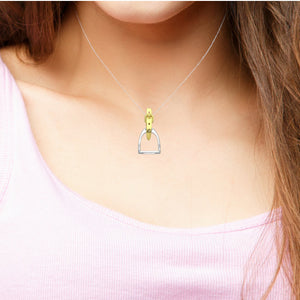Stirrup Sterling Silver Pendant with 14kt Gold Accents modelled