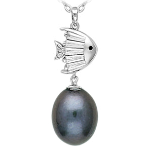 Fish Sterling Silver Necklace with Freshwater Pearl