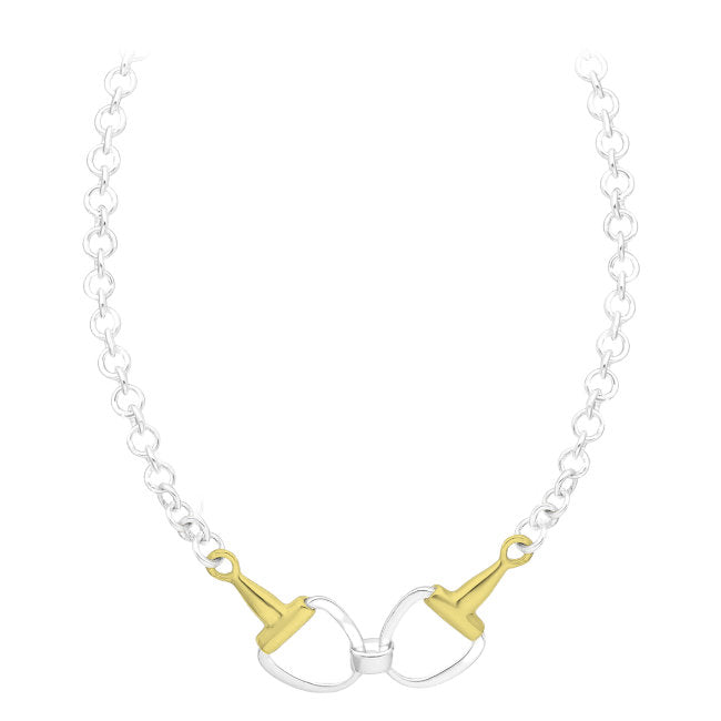 Horse Snaffle Bit Sterling Silver Necklace with 18kt Gold Accents