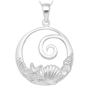 Starfish, Shell & Wave Sterling Silver Pendant