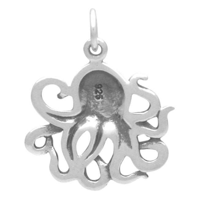 Octopus Sterling Silver Charm Pendant back view