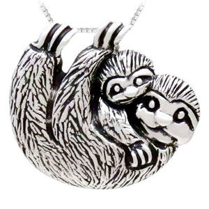 Sloth Mother & Baby Sterling Silver Charm Pendant