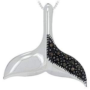 Whale Tail Sterling Silver Pendant with Marcasite