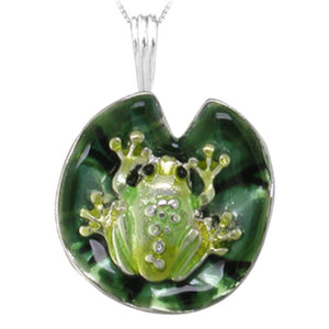 Frog on Lily Pad Sterling Silver plated Pendant with Enamels