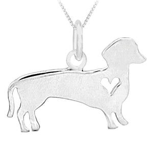 Dachshund with Heart Sterling Silver Charm Pendant