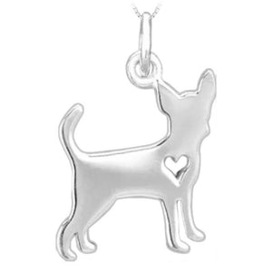 Chihuahua Heart Sterling Silver Charm Pendant