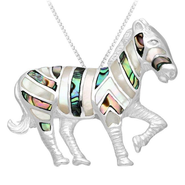 Zebra Sterling Silver Pendant - Pin combo with Abalone & Mother of Pearl