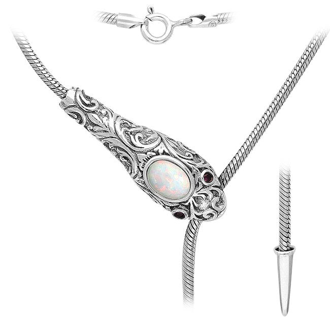 Snake Sterling Silver & Created Opal Lariat Necklace