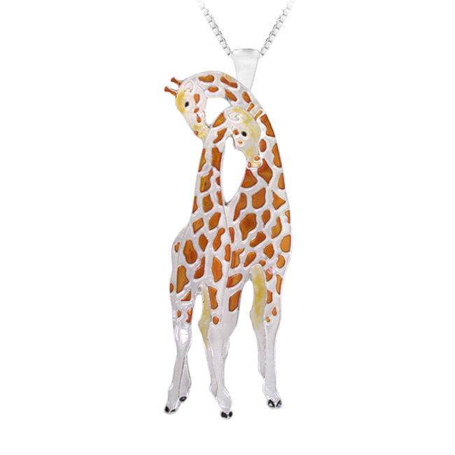 Rothchilds Giraffe Sterling Silver plated Pendant-Pin combo with Enamels