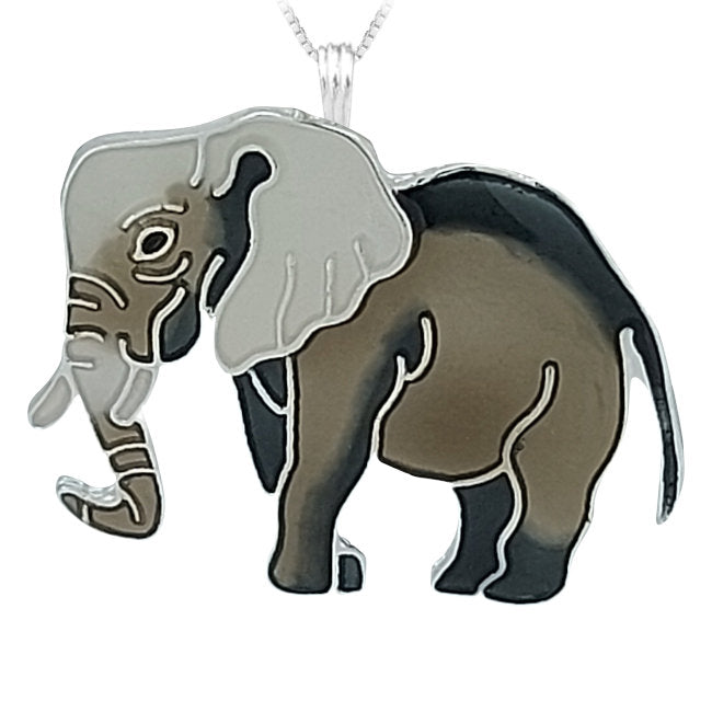 Elephant Sterling Silver plated Pendant with Enamels