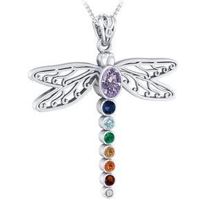 Dragonfly Chakra Sterling Silver Pendant with Gemstones