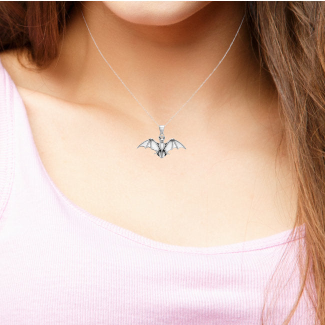 Bat with extended Wings Sterling Silver Pendant modelled