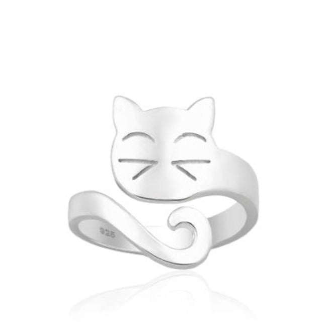 Cat Face Sterling Silver adjustable Ring