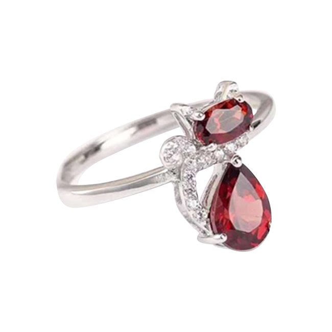 Stunning Cat Sterling Silver adjustable Ring with Garnet & Cubic Zirconia