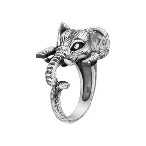 Elephant Sterling Silver adjustable Ring with Oxidised Accents