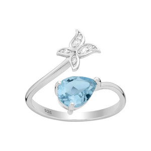 Butterfly Sterling Silver adjustable Ring with Blue Topaz