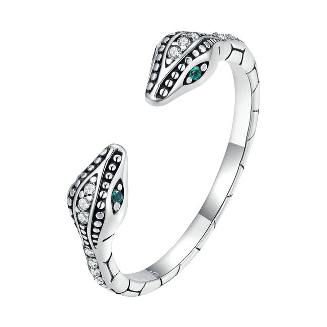 Double Headed Snake Cubic Zirconia & Sterling Silver adjustable Ring