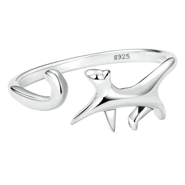 Strutting Cat Sterling Silver adjustable Ring laying