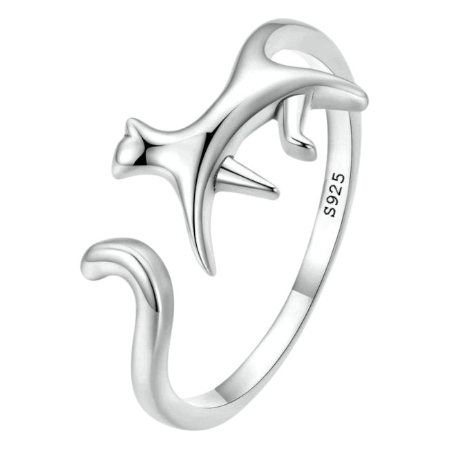 Strutting Cat Sterling Silver adjustable Ring upright