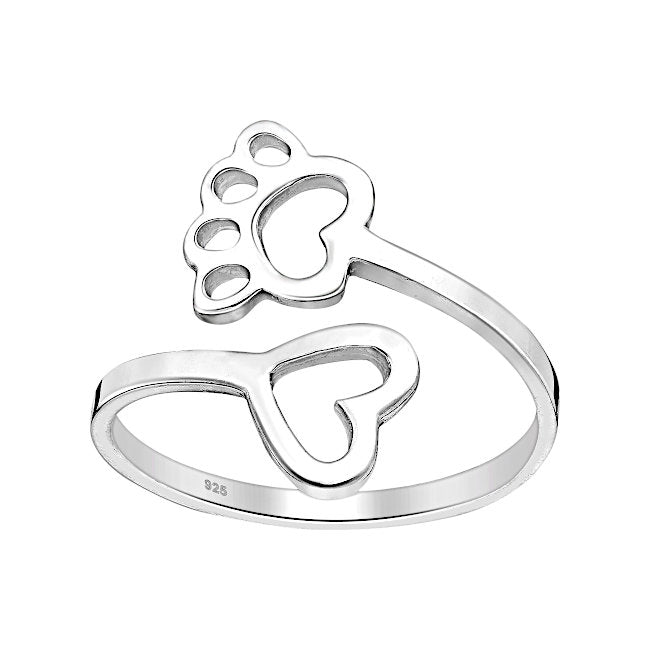 Paw & Heart Sterling Silver adjustable Ring