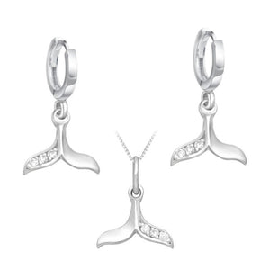Whale Tail Sterling Silver Jewellery Set with Cubic Zirconia
